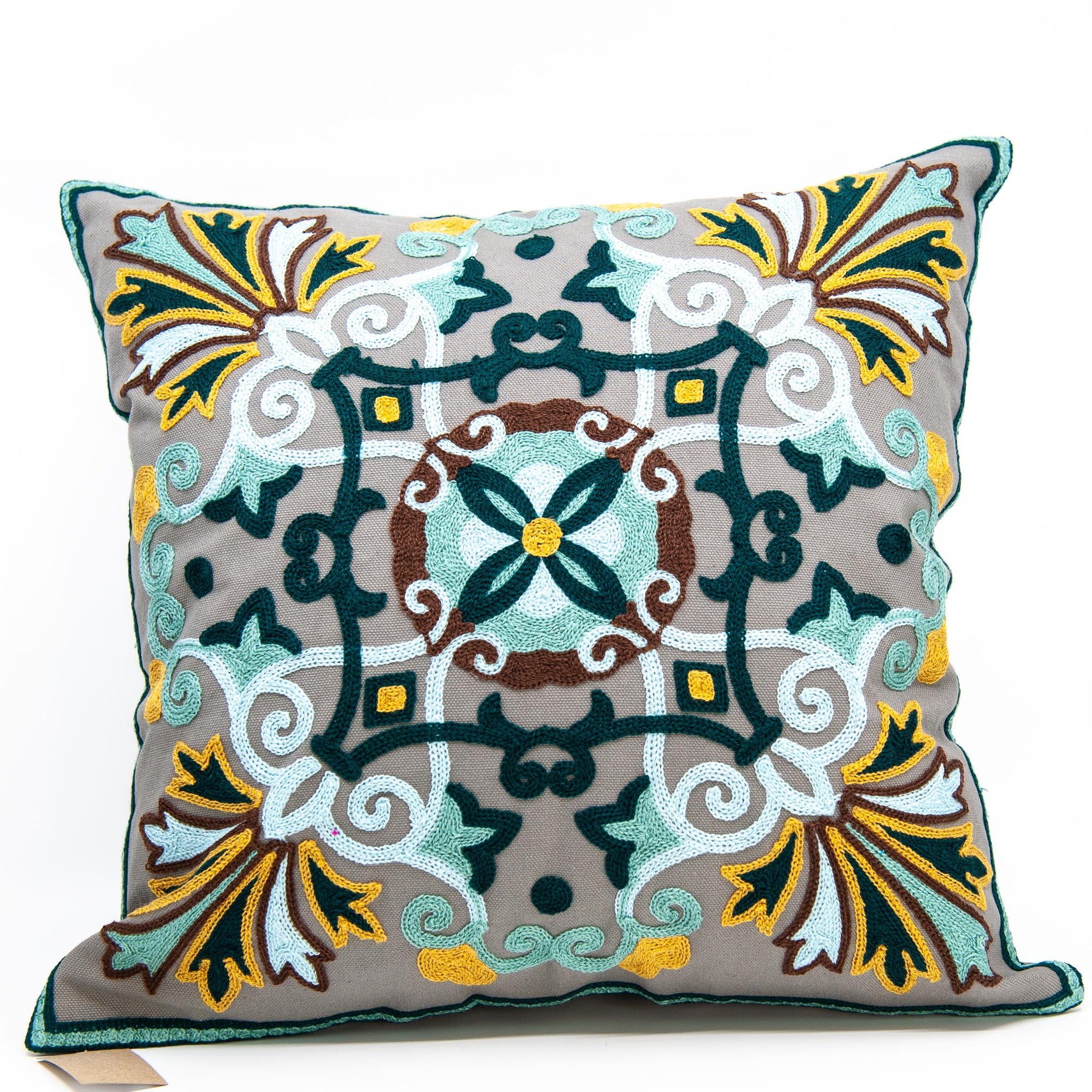 Embroidered Pillow Cover - Grey Flower