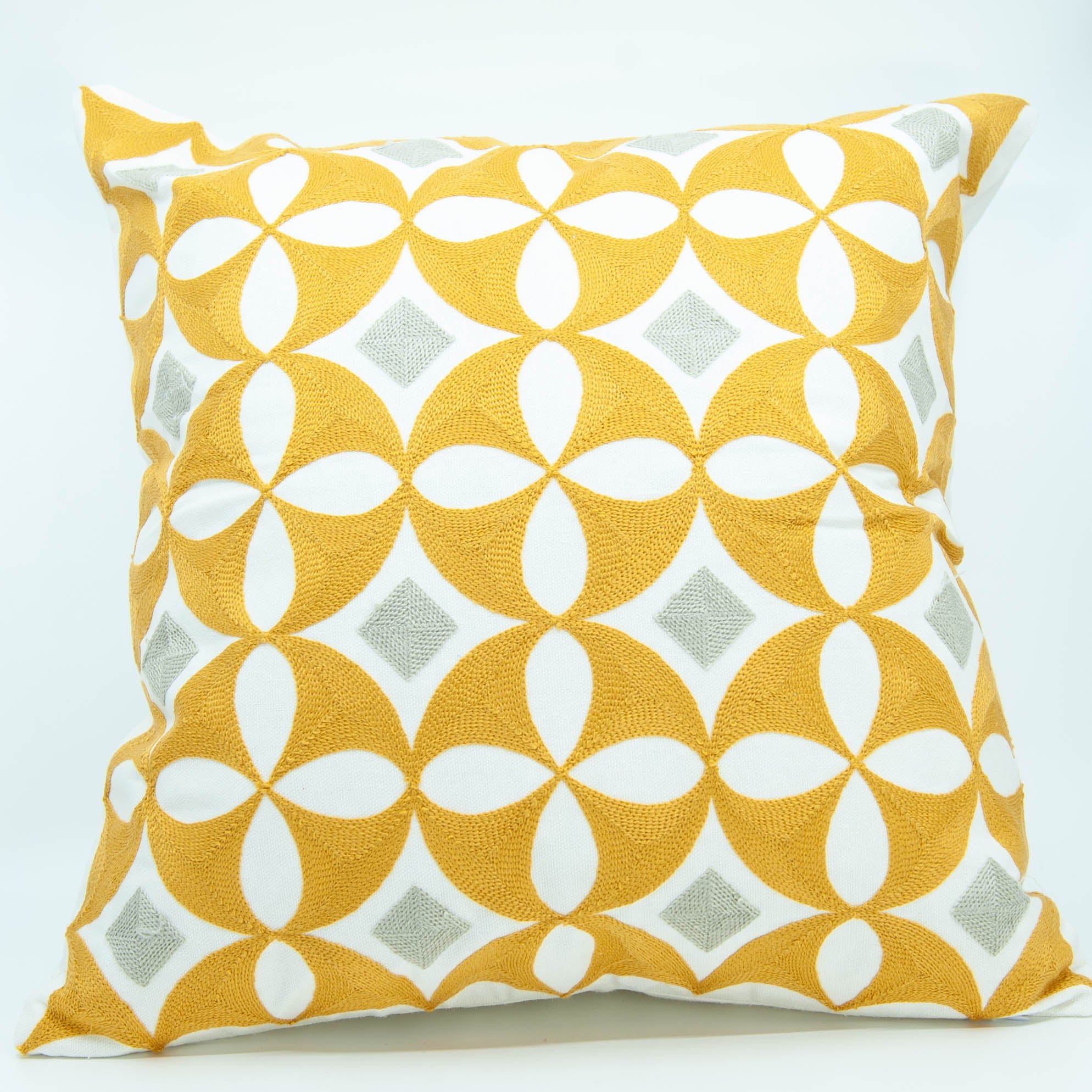 Embroidered Pillow Cover - Yellow Circle