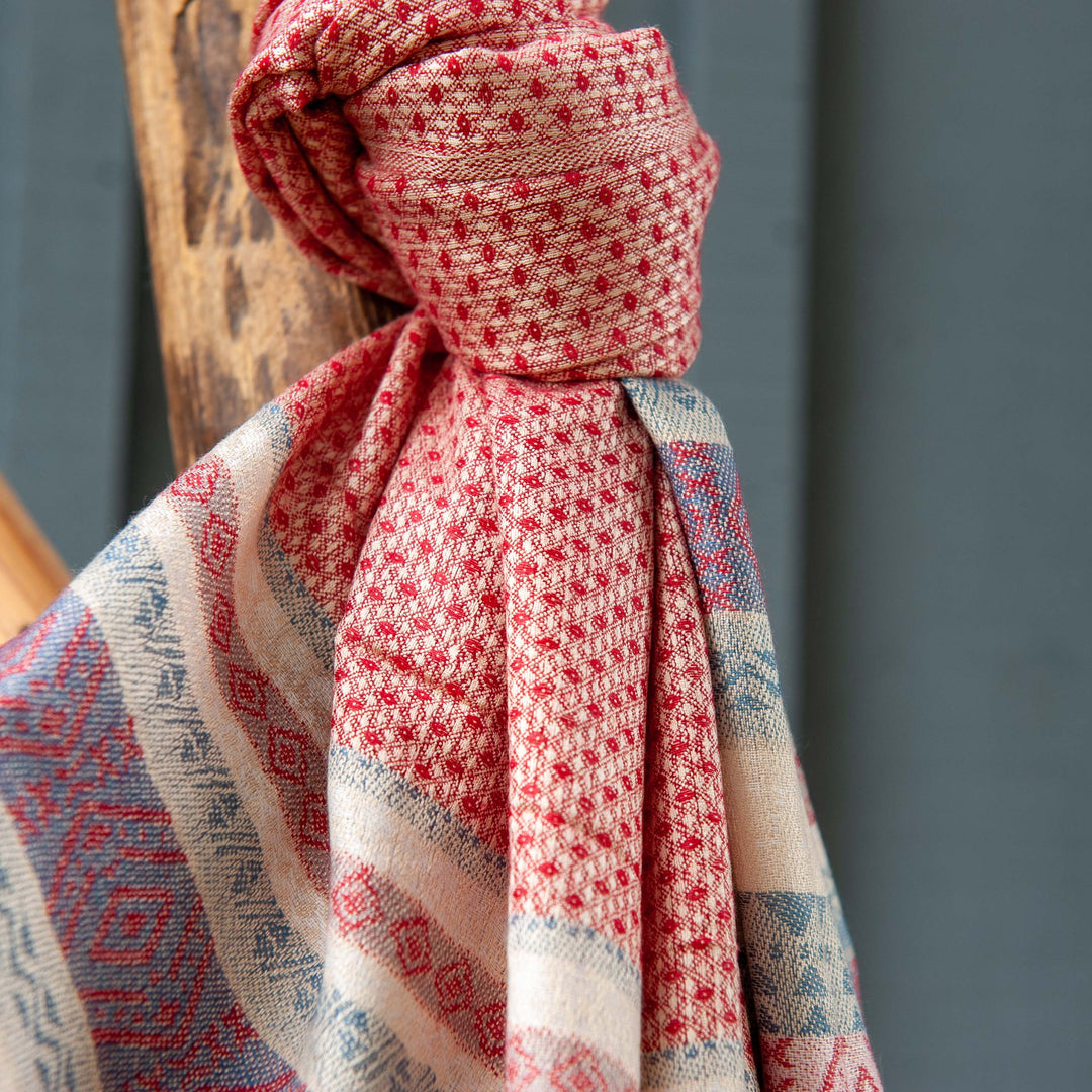 Écharpe Motif Rayé - Rouge/Bleu