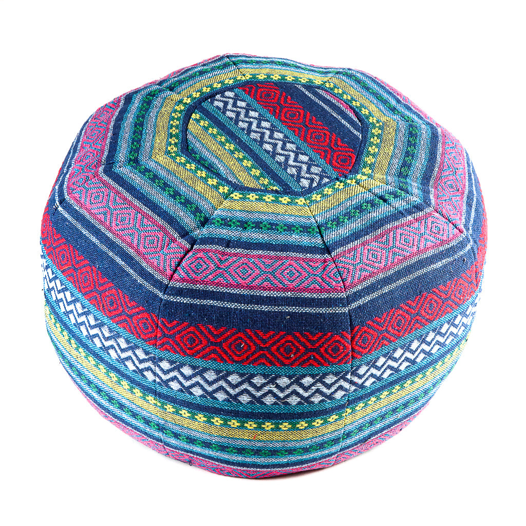 Pouf en coton tissé - Bleu/Jaune/Rouge