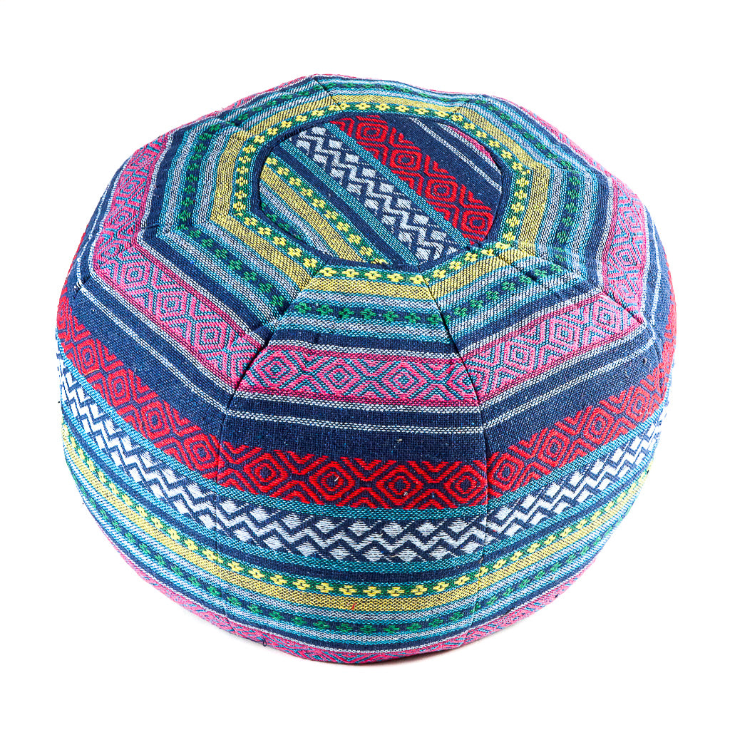 Cotton Weave Pouf - Blue/Yellow/Red
