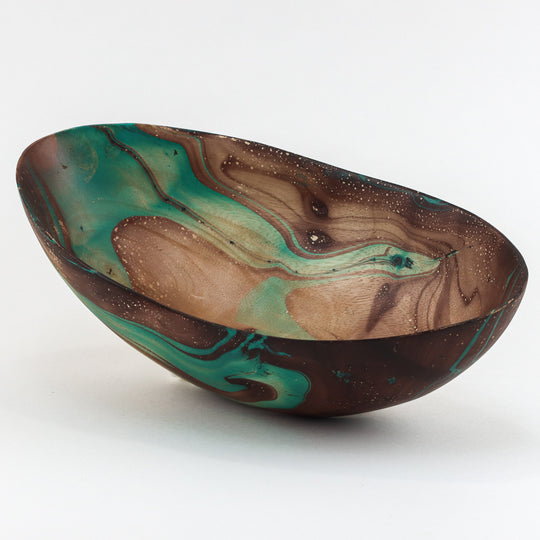 Bol à Pain en Bois de Manguier - 12" (Turquoise)