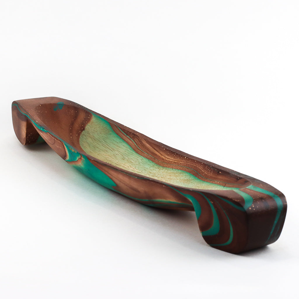 Plateau à pain en bois de manguier - 4" x 16" (Turquoise)