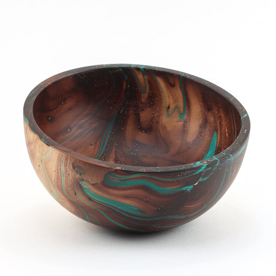 Mango Wood Medium Bowl - 9" (Turquoise)