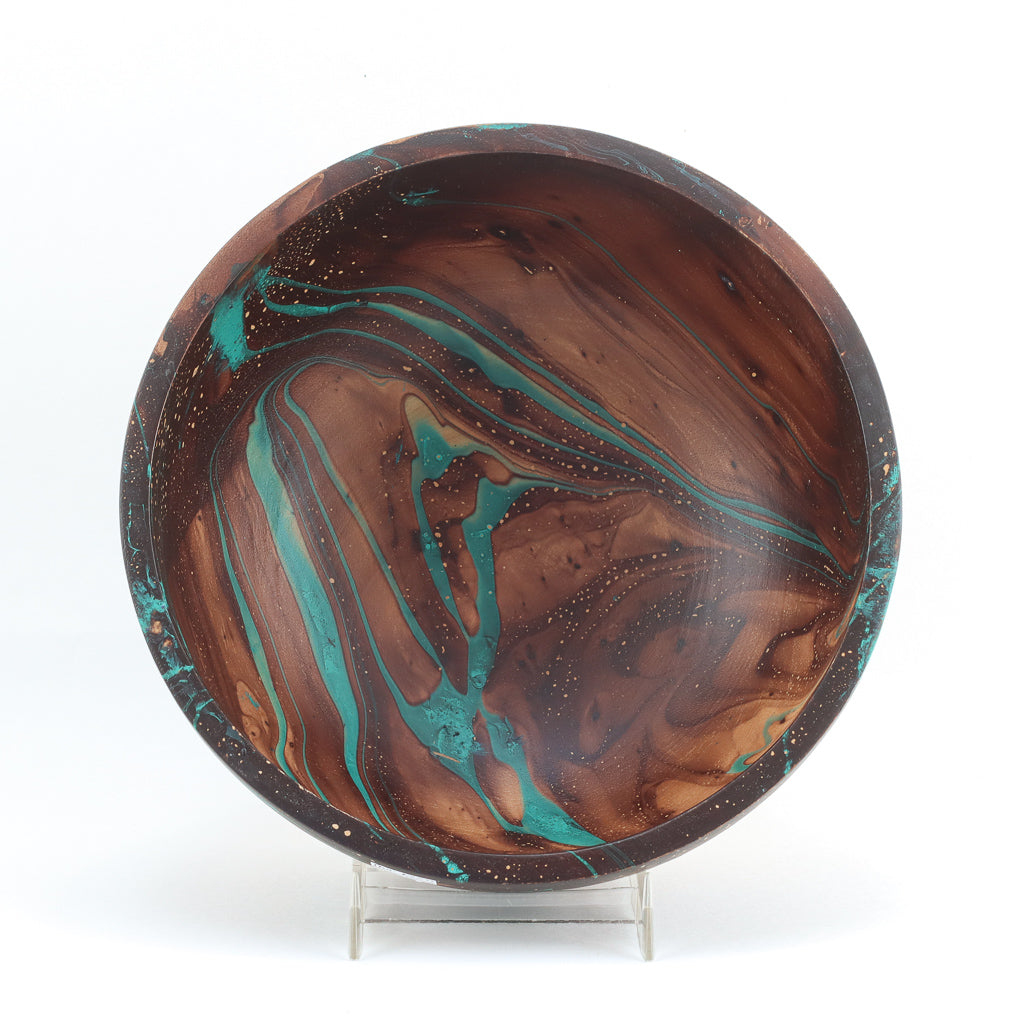 Mango Wood Medium Bowl - 9" (Turquoise)