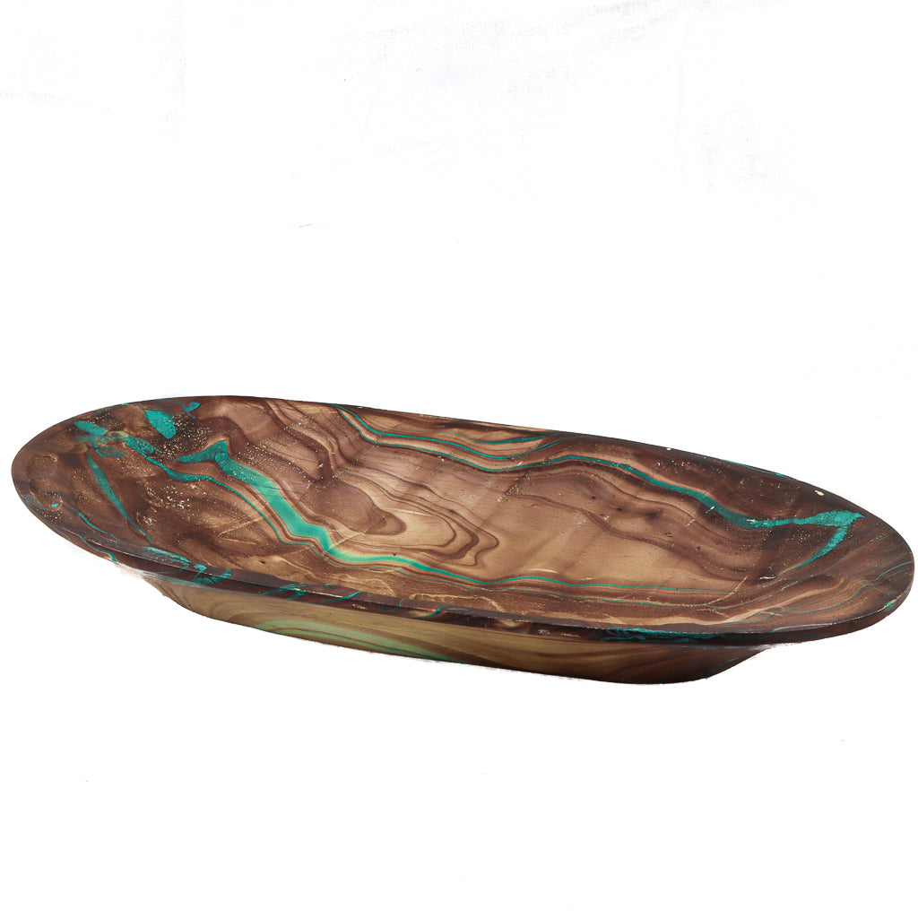Mango Wood Oblong Leaf Platter - 9" x 20" (Turquoise)