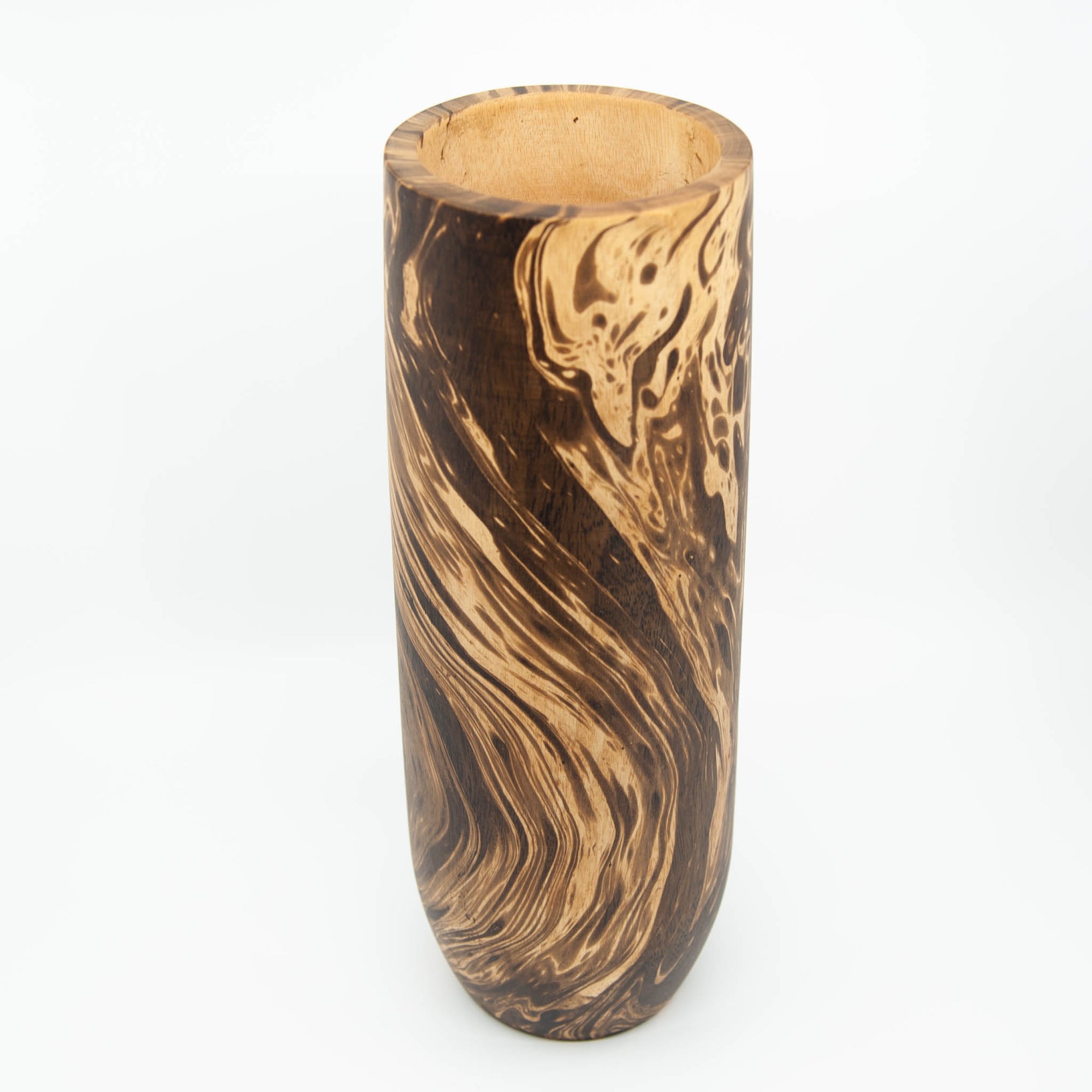 Vase cylindrique lisse en bois de manguier - 14" (vieux bois)