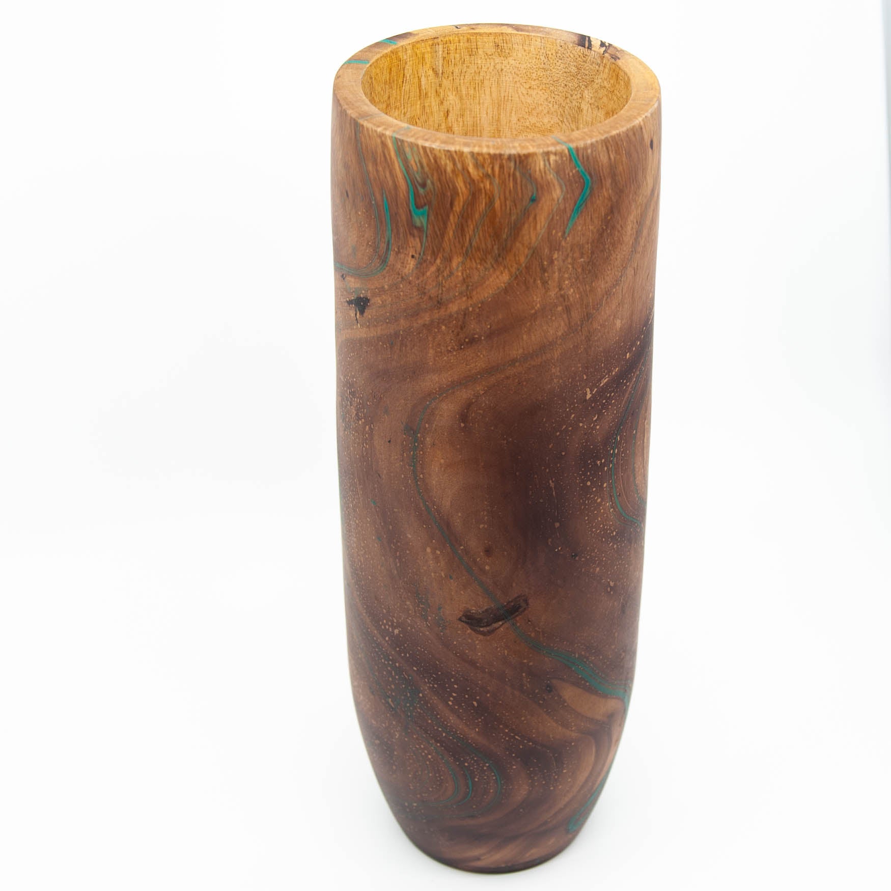 Mango Wood Smooth Cylinder Vase- 14" (Turquoise)