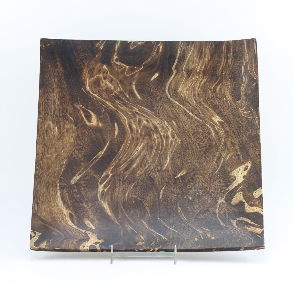 Grande assiette carrée en bois de manguier - 12" (vieux bois)