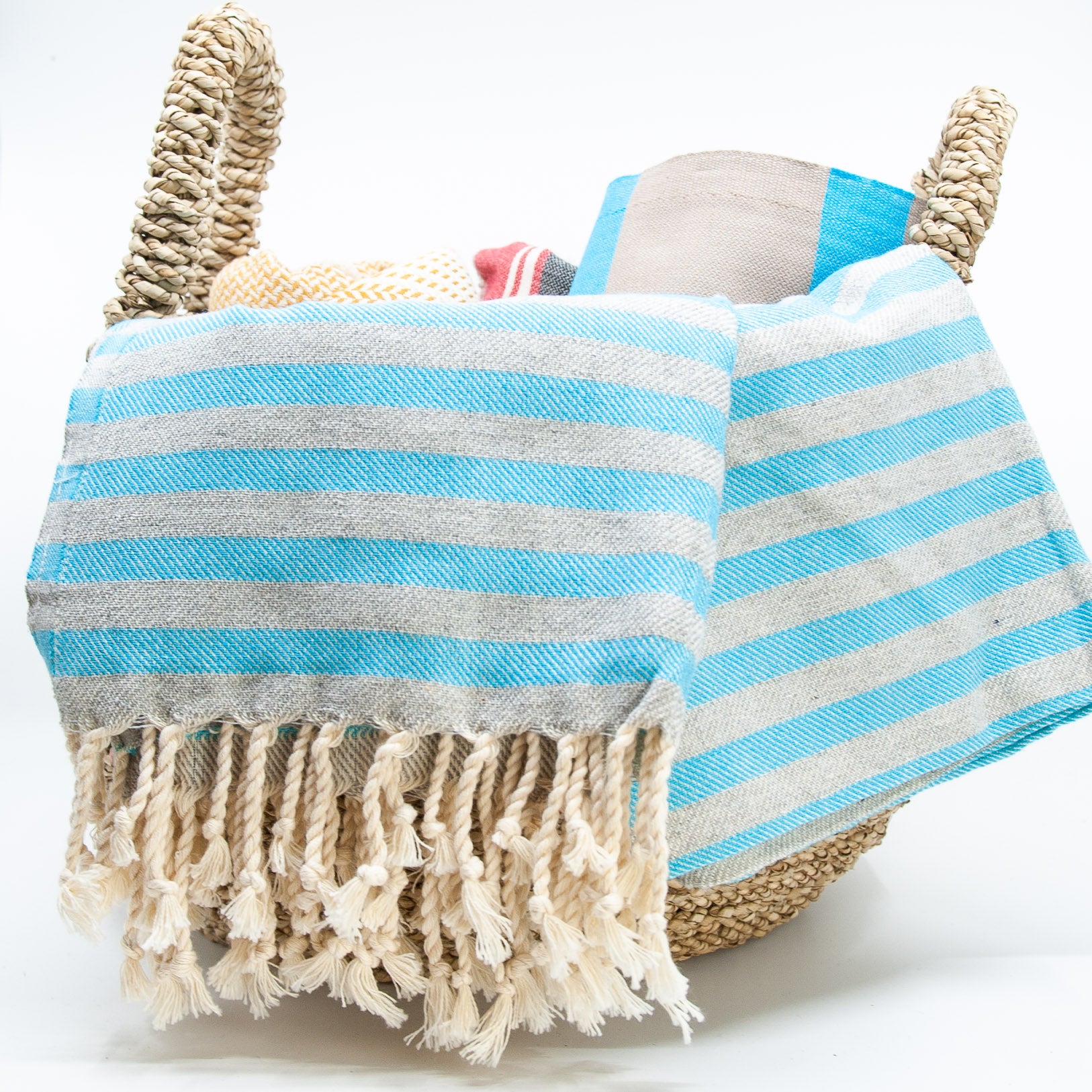 Turkish Towel - Cabana - Turquoise/Grey