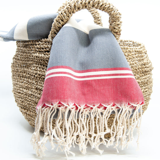 Serviette Turque - Selo - Gris/Rouge