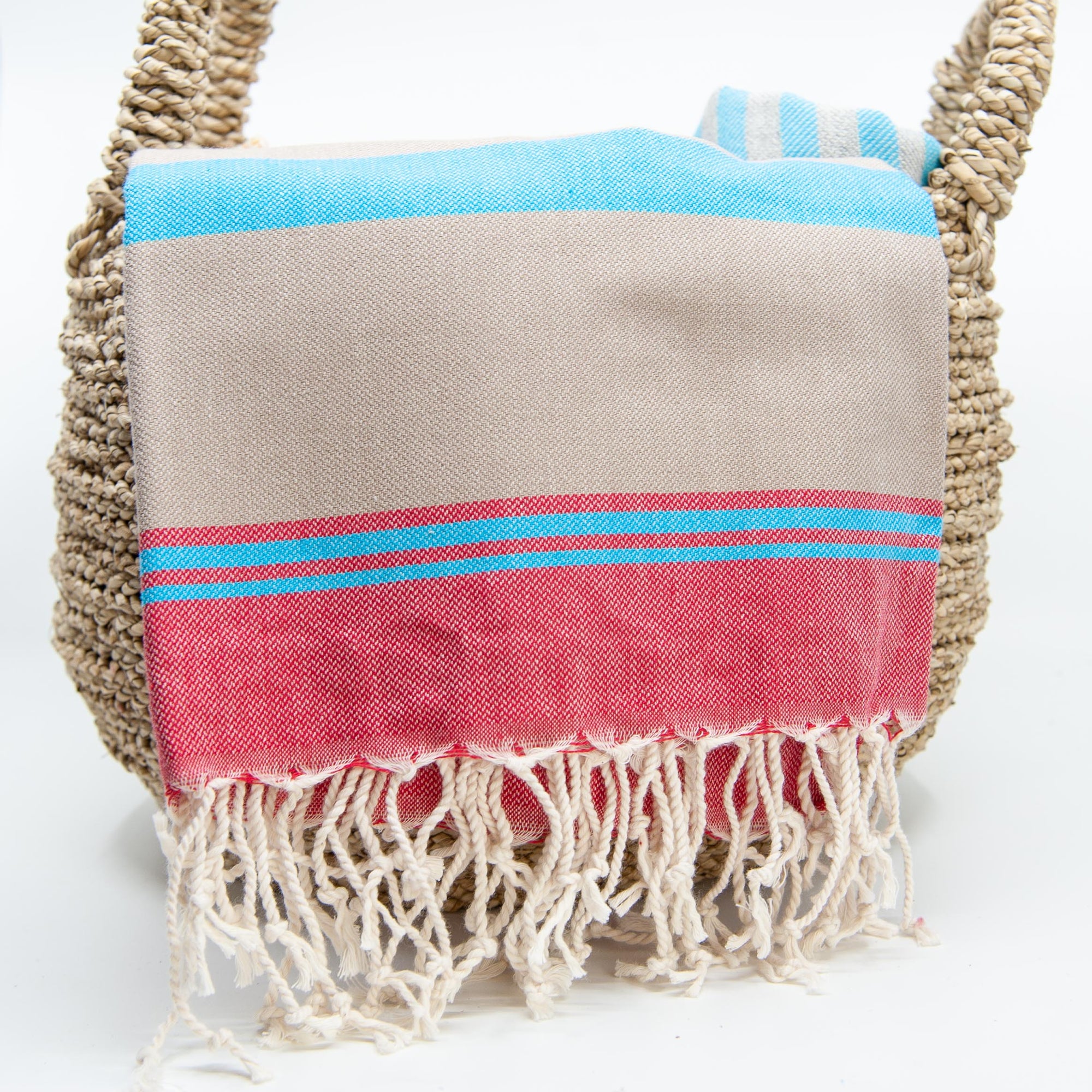 Turkish Towel - Selo - Taupe/Red/Blue