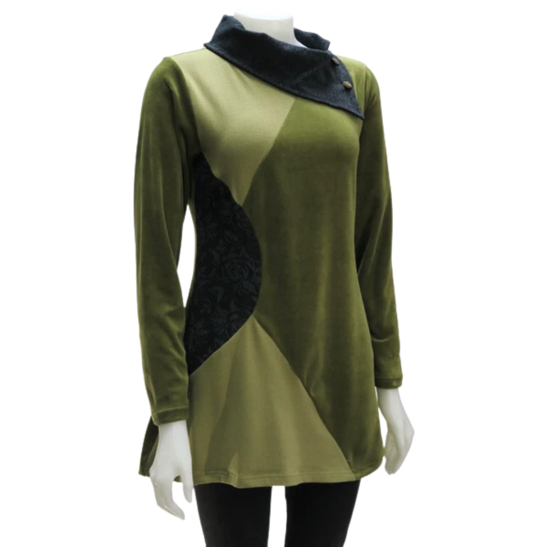 Velvet Jacquard Cholo Tunic - Green
