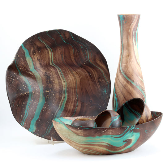 Bol à Pain en Bois de Manguier - 12" (Turquoise)
