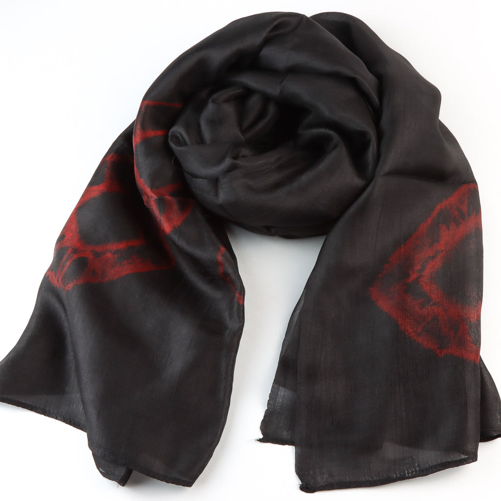 Vietnamese Silk Scarf - Black & Red Tie-Dye