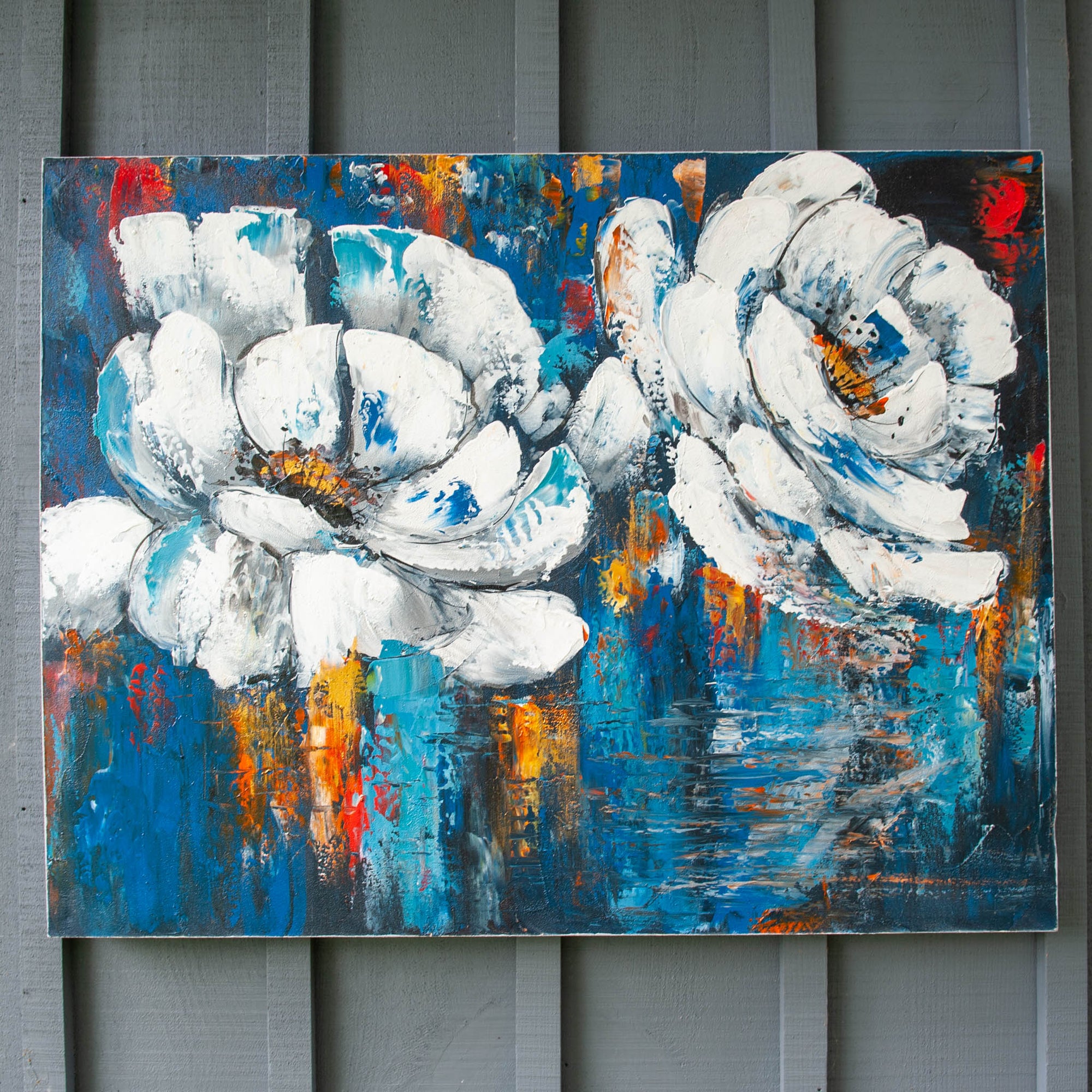Peinture: Acrylique Sur Toile - Fleurs Blanches