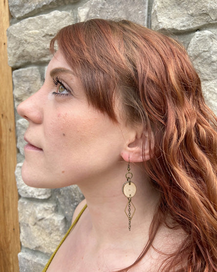 Diamond Raw Brass Chain and Wood Earrings