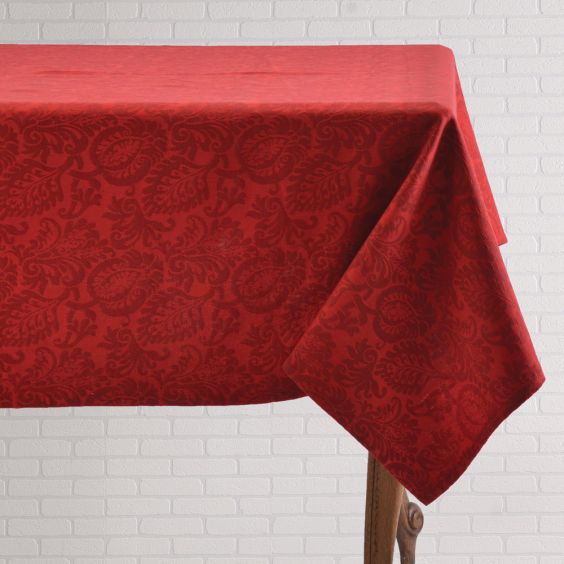 Jacquard Leaf Baroque Tablecloth - Red