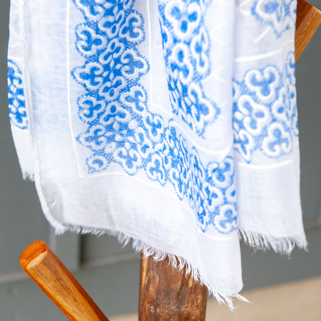 Écharpe à motifs - Blanc/Bleu