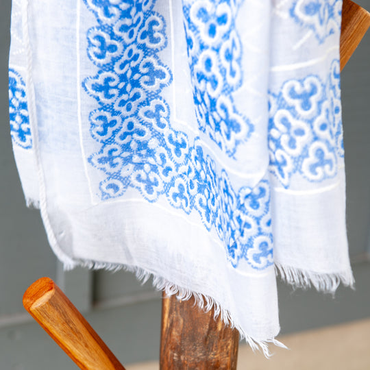 Écharpe à motifs - Blanc/Bleu