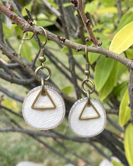 Triangle Raw Brass Wood Earrings